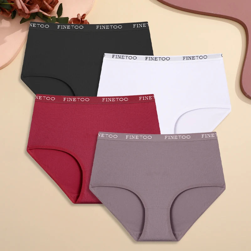 4Pcs S-XXL Cotton High Waist Underpants, Women's Seamless Elastic Panties.