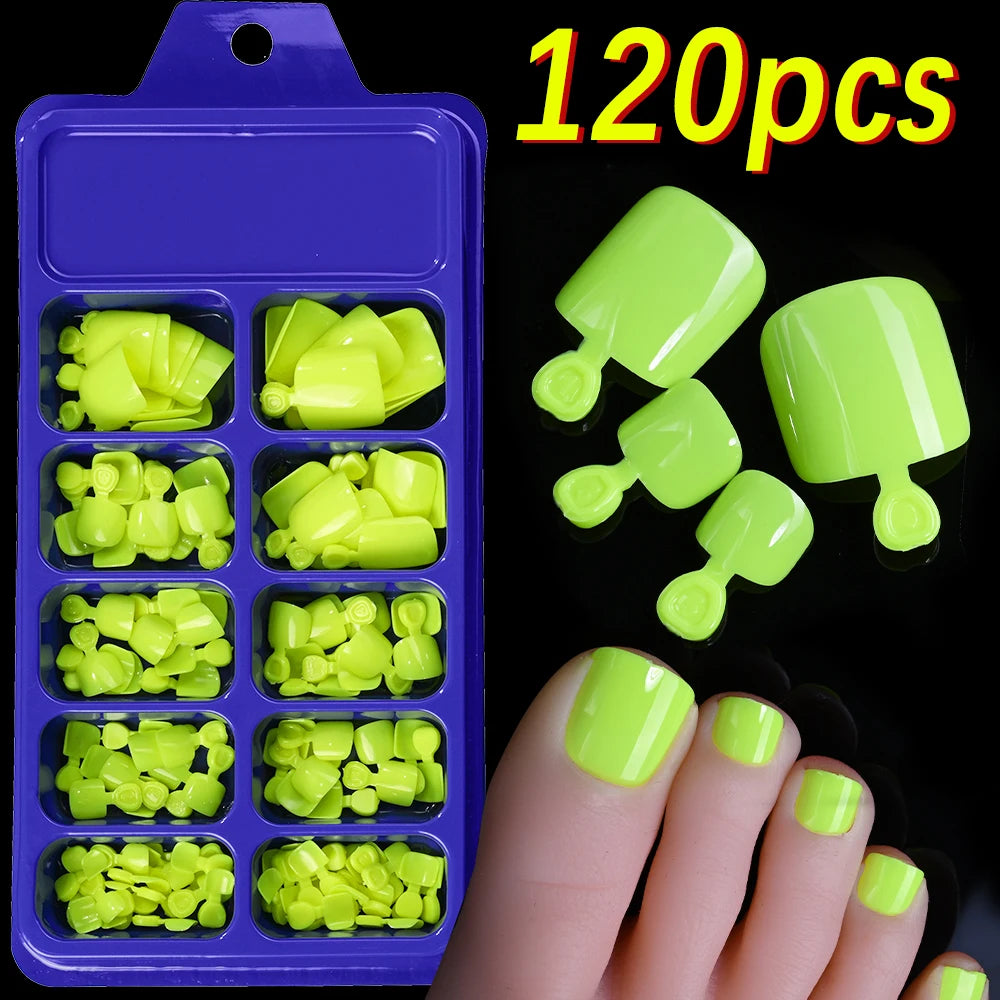 100PCS Short Square False Toenail Tips, Full Cover Acrylic Nail Art.