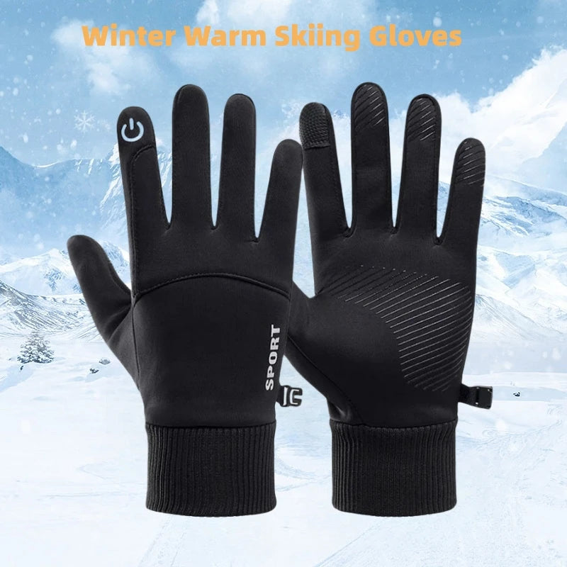 Black Winter Warm Full Fingers Waterproof Cycling ,Outdoor, Sports Running, Motorcycle ,Ski Touch Screen Fleece Gloves.