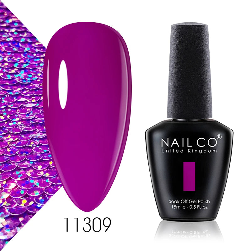 NAILCO 15ml Color Gel Nail Polish Soak Off, Hybrid Varnishes Manicure, UV&LED Nail Gel Semi Permanent Lacquer Base Top Coat.