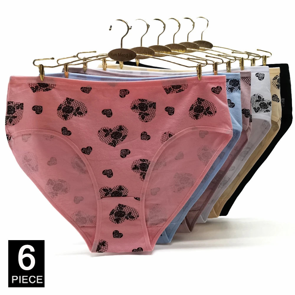 Cotton Panties Plus Size Underwear, Women Briefs, Woman Knickers, Lady Lingerie, Girl intimate High Waist Large Size 6 pcs/lot.