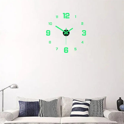 EW Creative Simple Luminous Digital Clock  Study, Living Room ,Punch-Free Wall Sticker Clock.