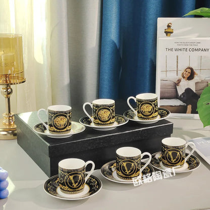 Gift Box Set 12Pcs Ceramic Espresso Coffee Cup Striped Dot