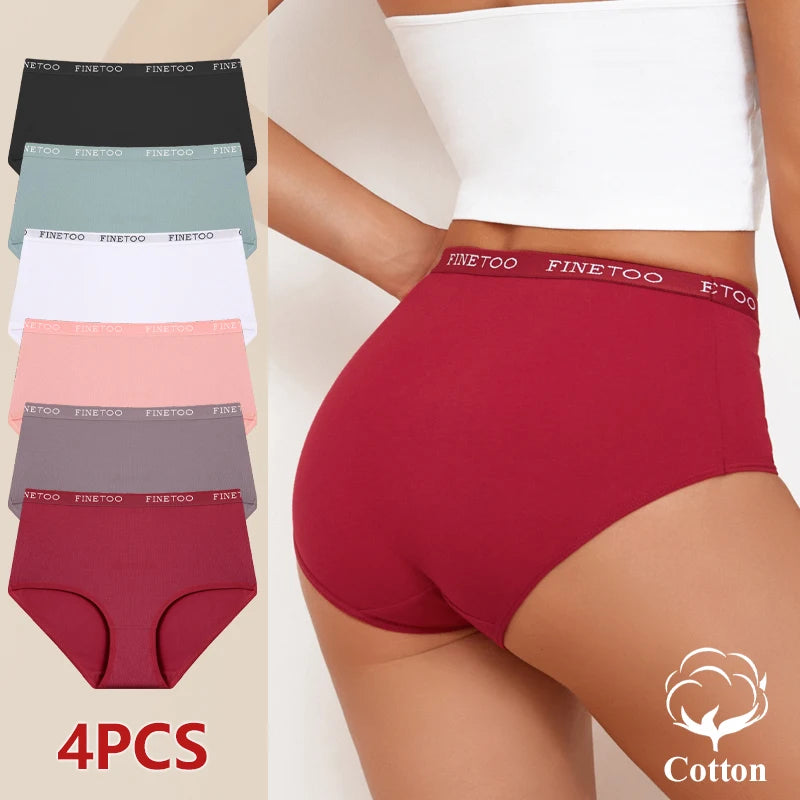 4Pcs S-XXL Cotton High Waist Underpants, Women's Seamless Elastic Panties.