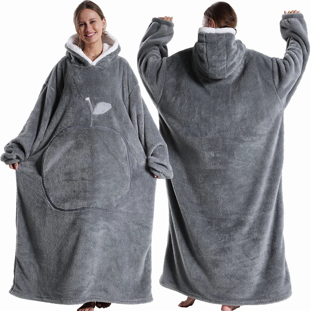 Extra Long Wearable Blankets, Winter Flannel Hooded Blanket, Full Sleeves Men Women Soft Throw Blanket.