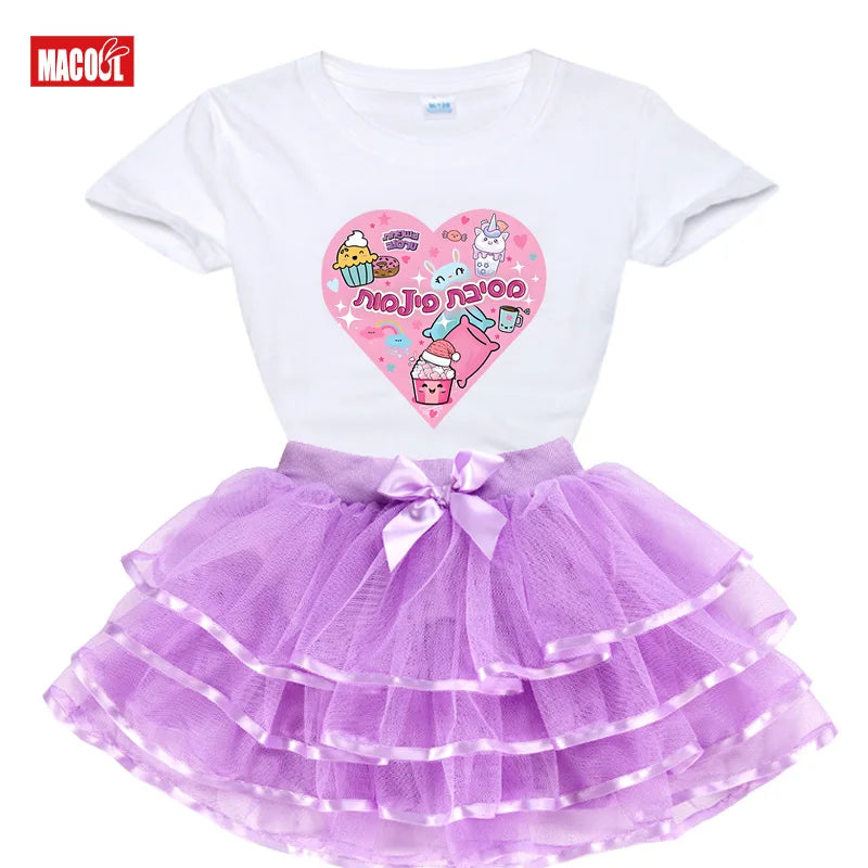 Kawaii Heart Outfit Girls Shirt Tutu Set, Child Outfits.