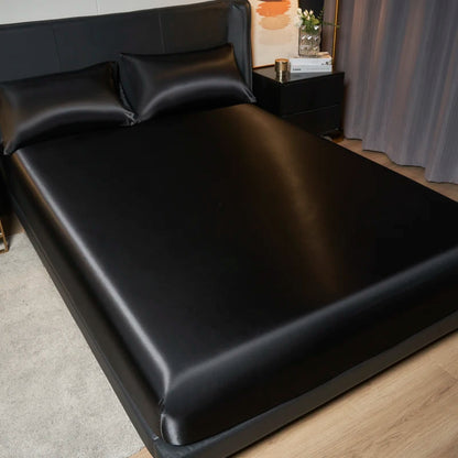 Elegant Satin Fitted Bed Sheet- Luxurious 35cm Height, Universal King/Queen Size.