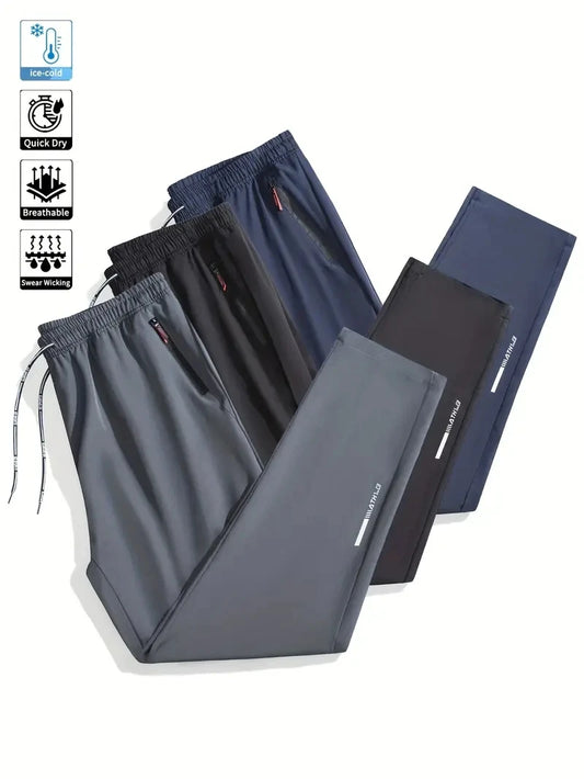 Soft Men Casual Straight Pants Stretch Elastic Waist Jogger, Classic Blue, Black ,Gray Trousers Plus Size.