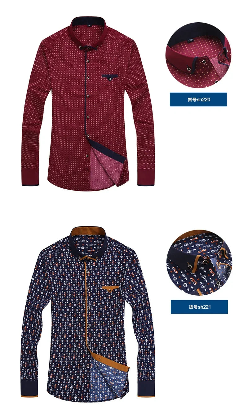 Floral Button Down Men Shirt Brand 2024, Male High Quality Long Sleeve Shirts.