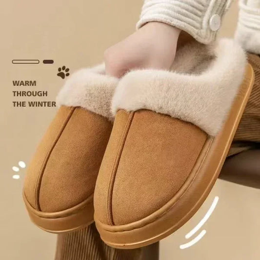 Pantoufles d'intérieur en peluche tendance pour femme, chaussures chaudes antidérapantes à semelle épaisse pour la maison, la chambre et le salon.