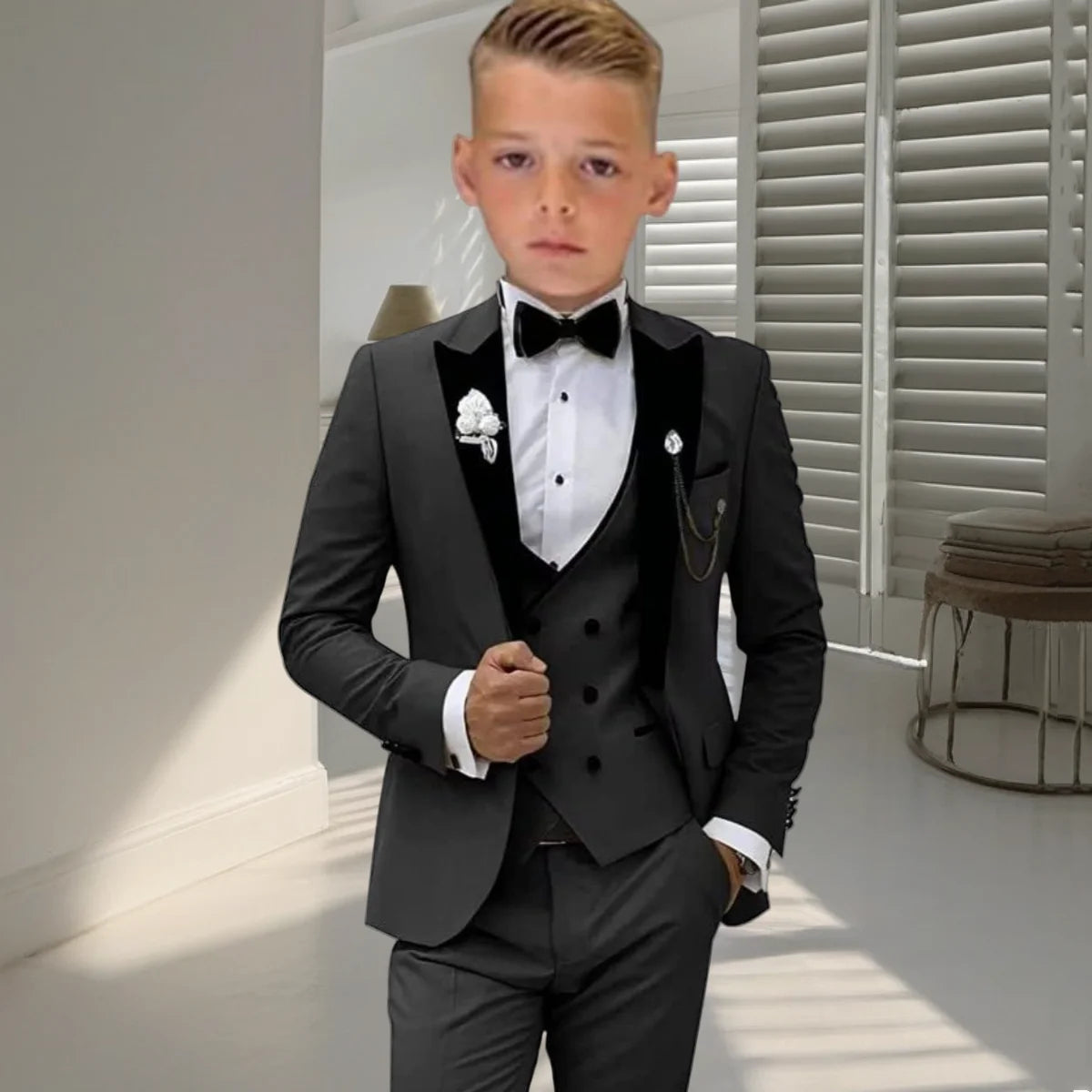 Velvet Collar Suit Set for Kids 3-14 Years, Three-Piece Boys, Toddler, Teens Suits.