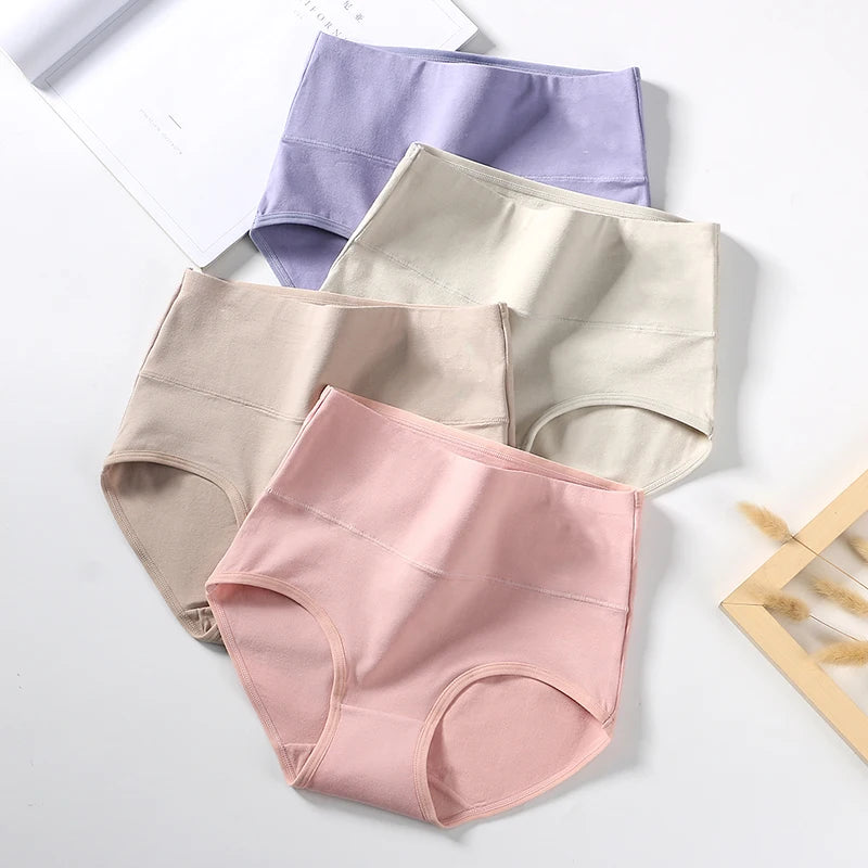 High Waist 4Pcs/Set Cotton Panties, Women Body Shaper Briefs Plus Size M-4XL.