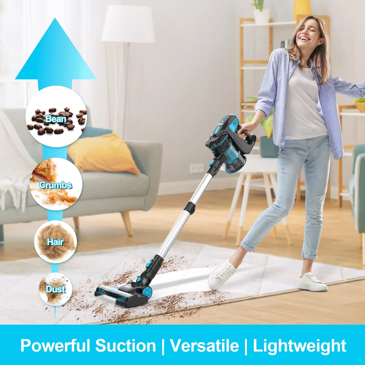 Cordless Vacuum Cleaner, 20KP Stick Vacuum up to 40min Runtime, 6-in-1 Cordless Vacuum for Household Cleaning.