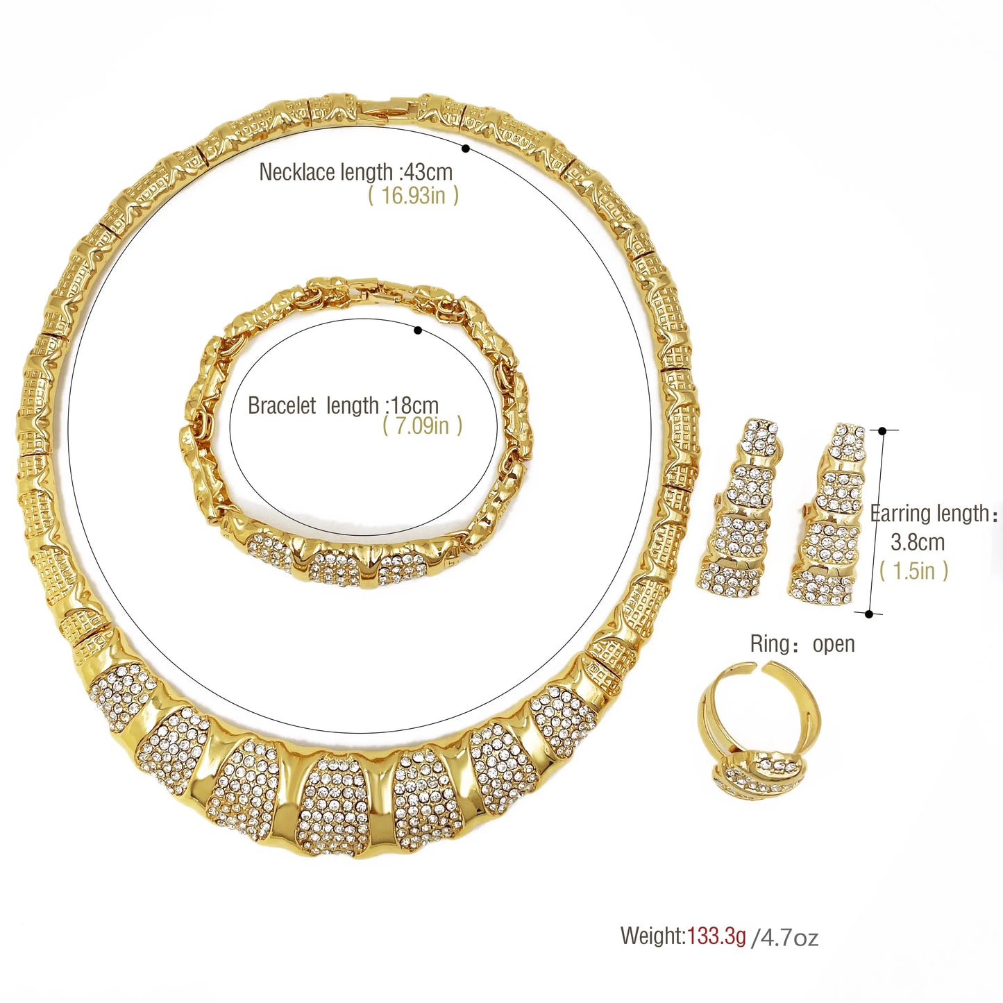 Jewelry Set For Women 18K Gold Plated Luxury Necklace, Earrings, Bracelet, And Ring Set