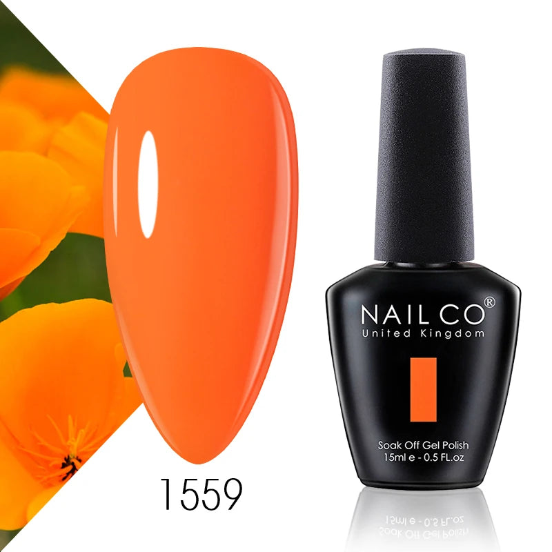 NAILCO 15ml Color Gel Nail Polish Soak Off, Hybrid Varnishes Manicure, UV&LED Nail Gel Semi Permanent Lacquer Base Top Coat.