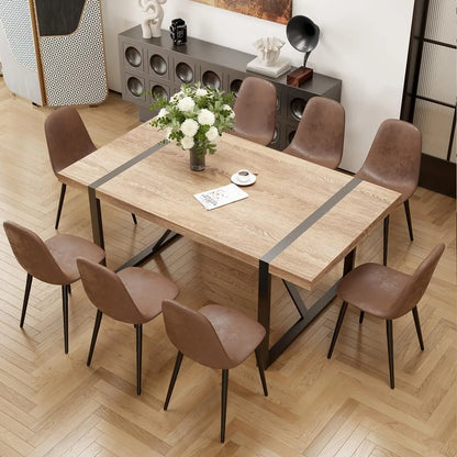 9-Piece Dining Set, 71" Rectangular Wood Table & 8 Fabric Chairs for Kitchen