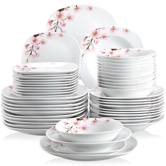 48-Piece Porcelain Ceramic Tableware Dinner Plate Set with Bowl, Dessert Plate, Soup Plate, Dinner Plate for 12 Person.