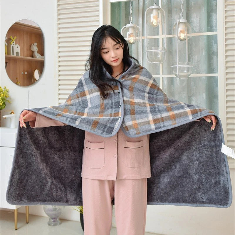 Winter Wearable Shawl Blanket, Warm Flannel Casual Office Blanket, with Button.
