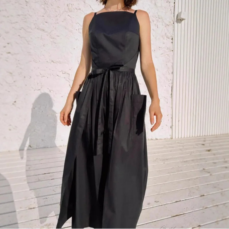 Elegant Black Halter Maxi Dress, Chic Off Shoulder Lace Up Versatile Vacation Style Gown, 2026 Trendy Woman Clothing.