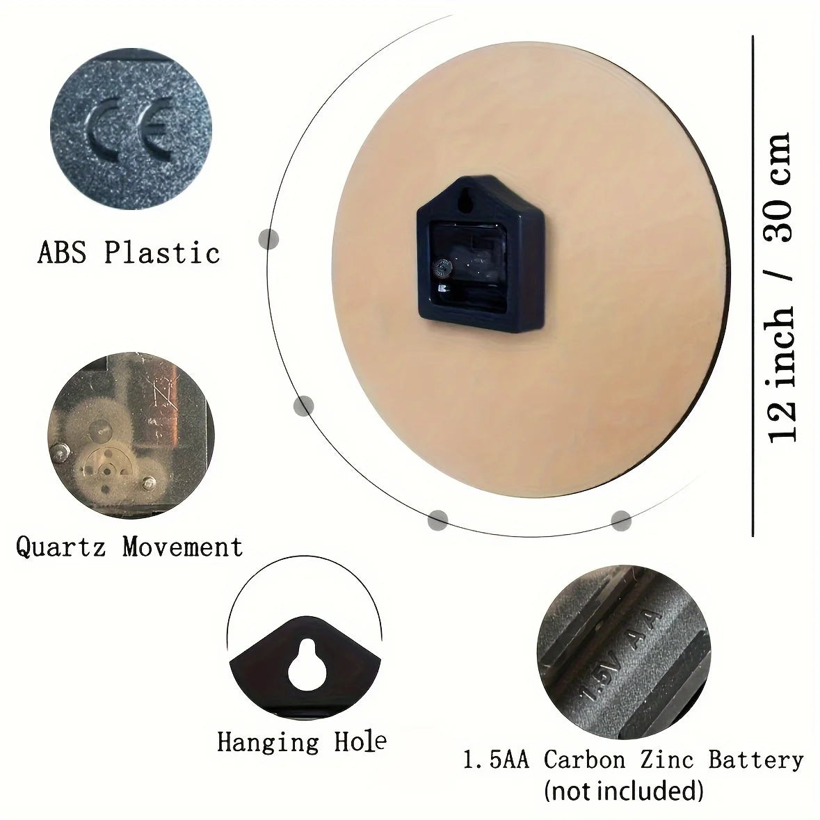 [Silent Wooden Wall Clock] Modern Silent Wooden Wall Clock - Round Design Battery-Powered for Living Room & Bedroom Decor