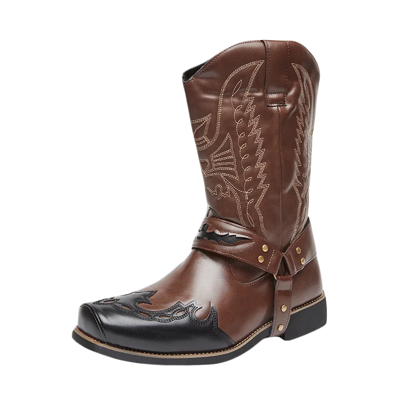 2025 Men's Western Cowboy Style Boots - Two-color Geometric Pattern.