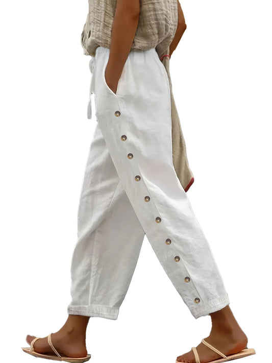 Women's Elastic Waist Pants - Relaxed Fit Casual Trousers, Versatile 3/4 Length Lounge Pants.