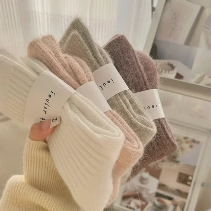 Thick Warm Women's Cashmere Wool Socks Solid Color Long Sox for Ladies