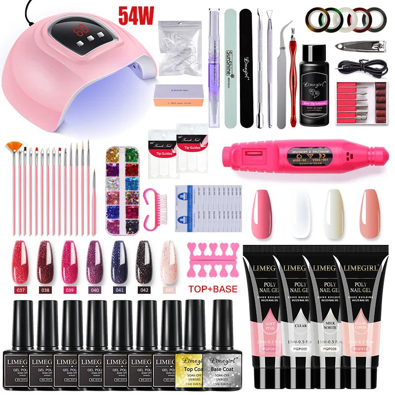 Nail Extension Kit Acrylic Gel Polish Nail UV LED Nail Lamp, Manicure Kit, Base Coat, Top Coat.
