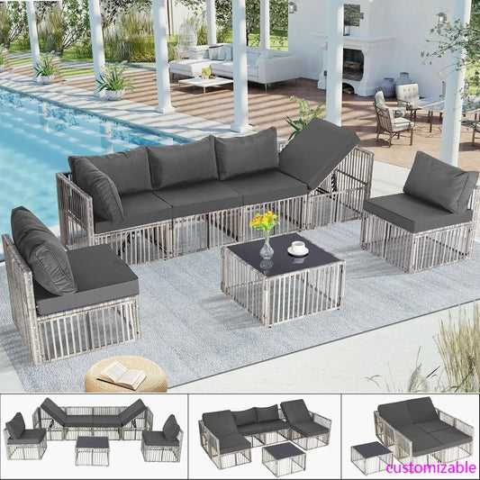7 Pieces Outdoor Patio Furniture Set, Wicker Outdoor Sectional.