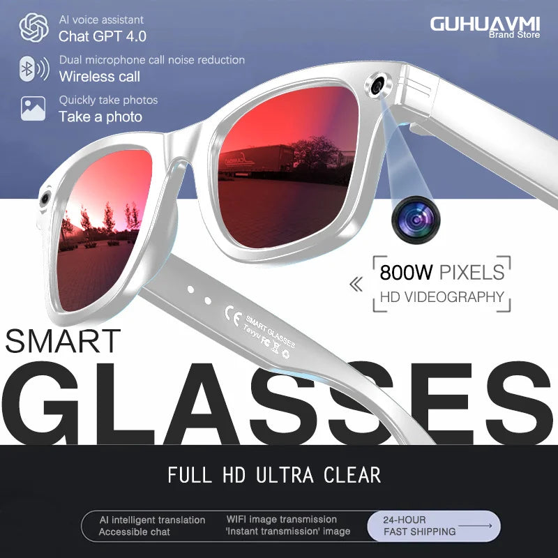 New 8 Million Pixels Camera Smart Glasses, Recording Videos, AI Photo Recognition, Answer Translation, Waterproof Blue light Glasses.