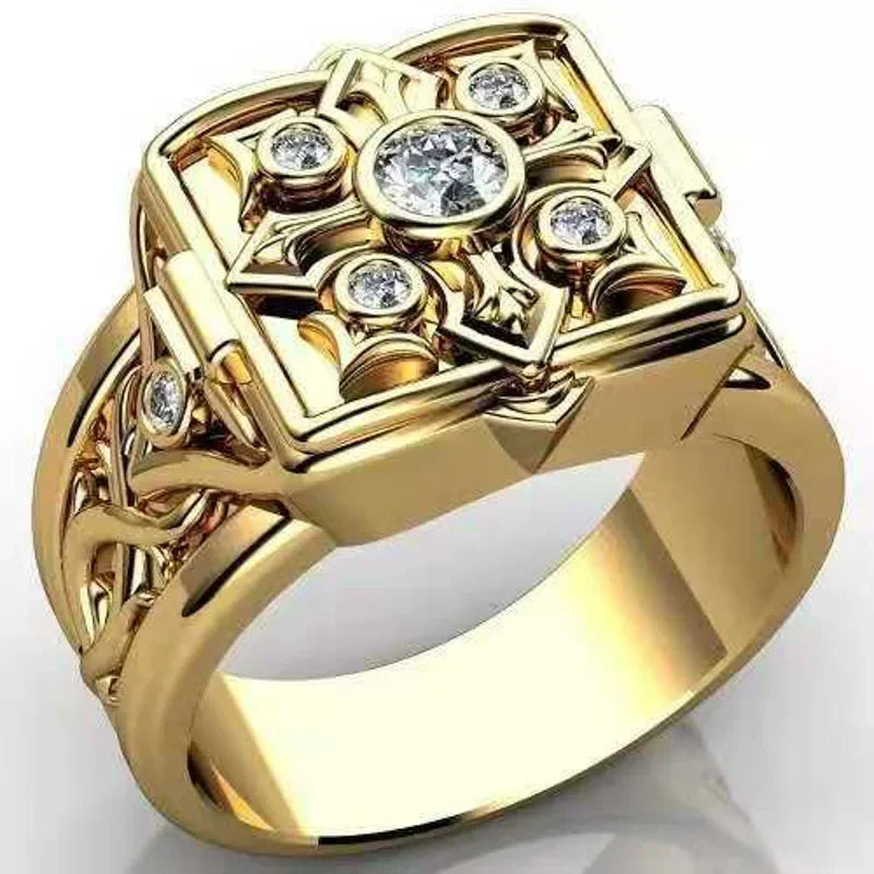 New Hot Sale Fashion Retro Style Square Black Mirror Men Ring.