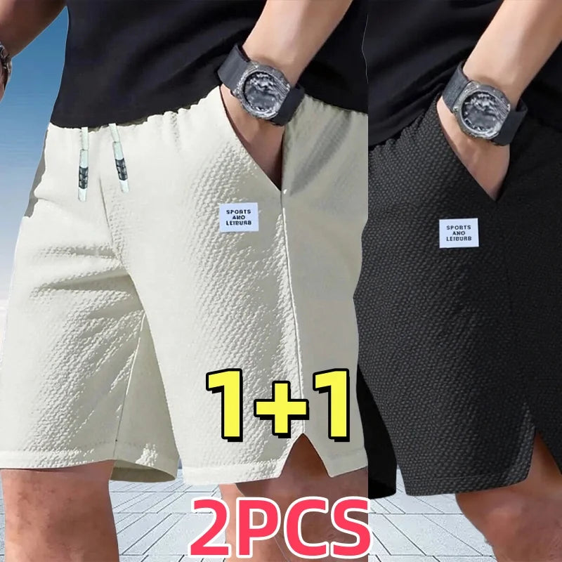 2-Pack, Men's Shorts, Men's Casual Pants, Men's Beach Shorts, Men's Sports Shorts, Textured Fabric, Breathable Pants, Suitable for Daily Casual Wear.