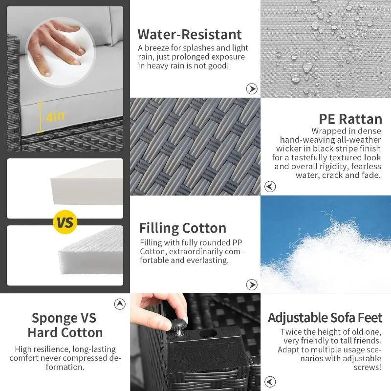 45" Light Grey 6-Piece Patio Set - 60,000 BTU Propane Fire Pit Table.