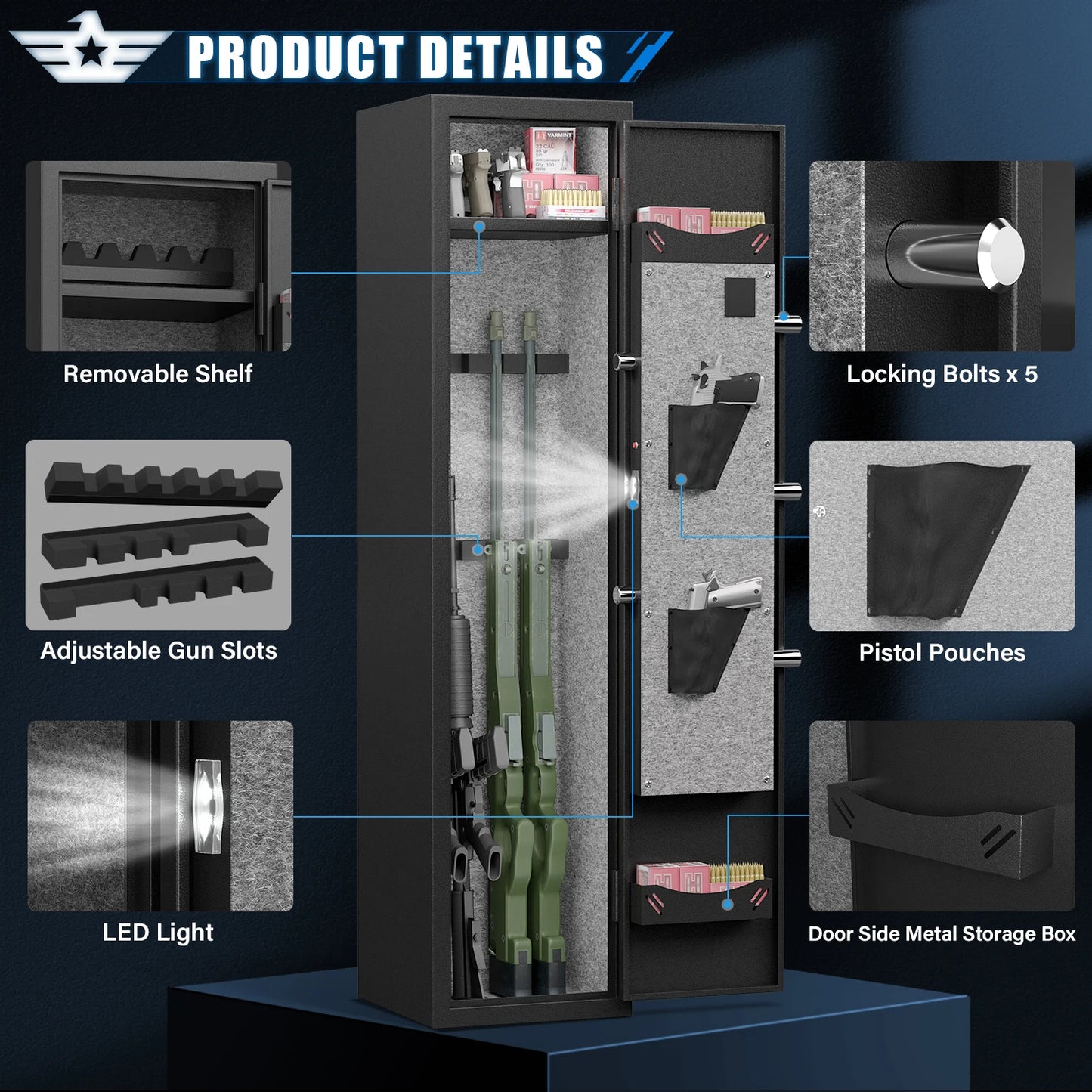 Digital Large Gun Safe, Quick Access Gun Cabinets with LED Light.