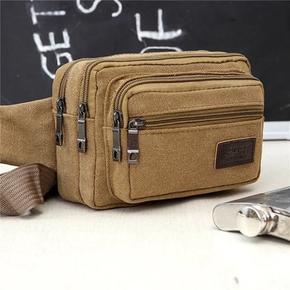 New 4-Zipper Pocket Men Waist Bag  Durable Hiking Belt.