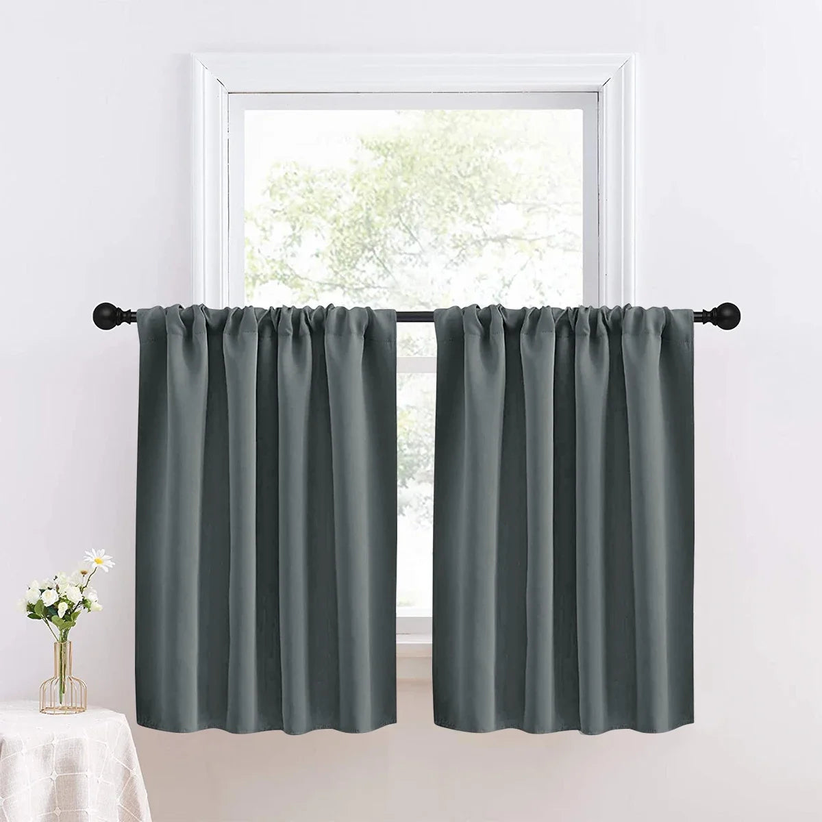 1pc Solid Short Curtain, Small Curtains for Kitchen, Bathroom, High Blackout.