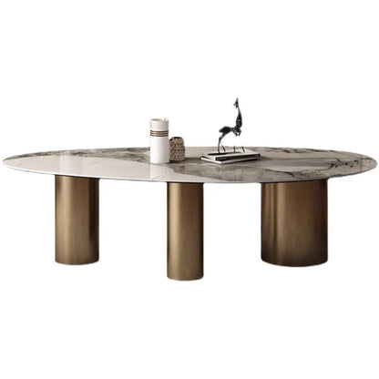 Italian Luxury Stainless Steel Dining Table,  Stone Tabletop, Easy-Clean