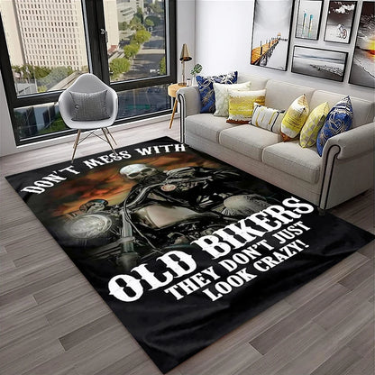 3D Retro Motorcycle Vintage  Rug for Living Room, Bedroom, Playroom Kid Area Rug Non-slip