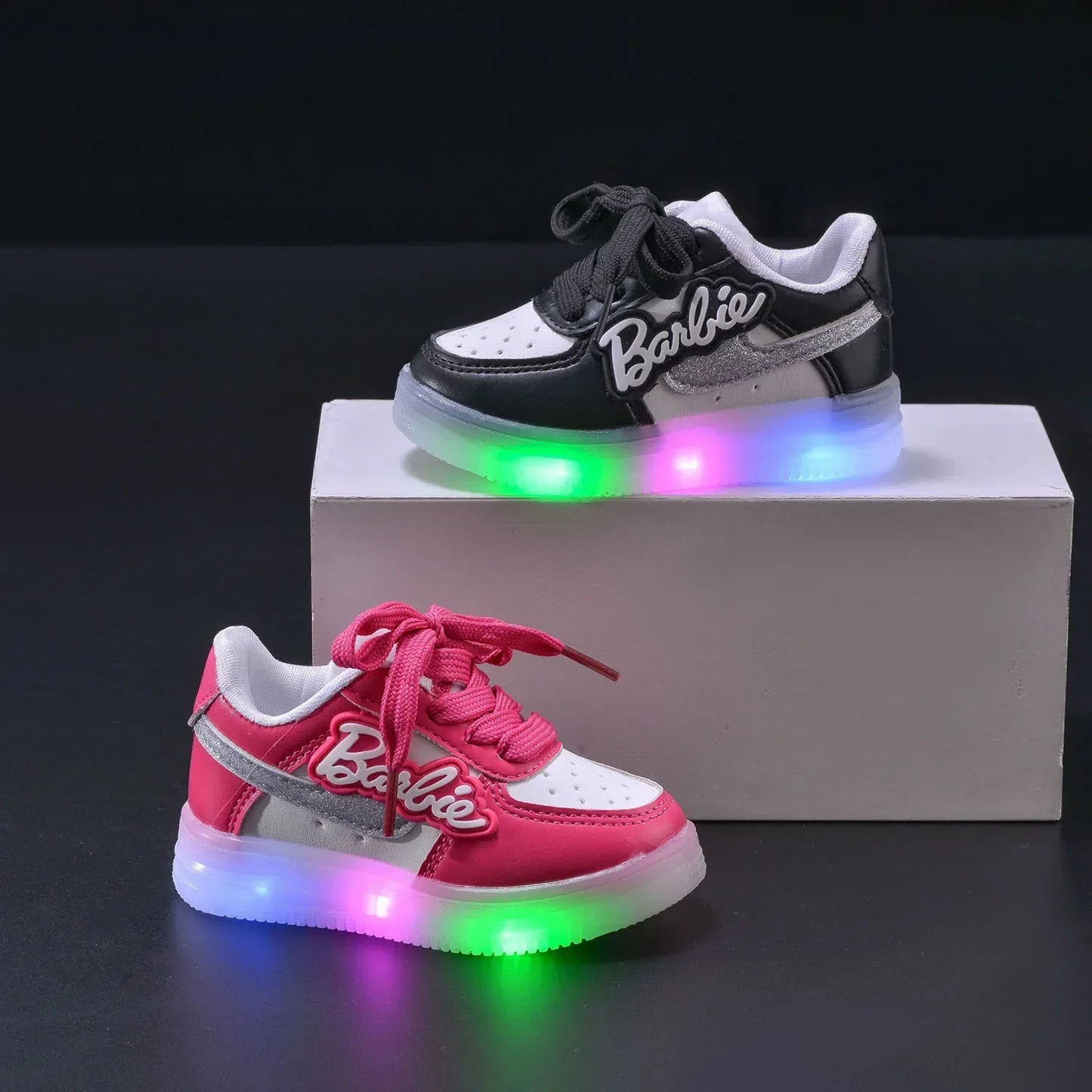 Barbie Shoes Kids Cute LED Shoes Tennis Shoes, Girls Luminous Sport Shoes, Baby Casual Sneakers Lighted Shoes Size 21-30.