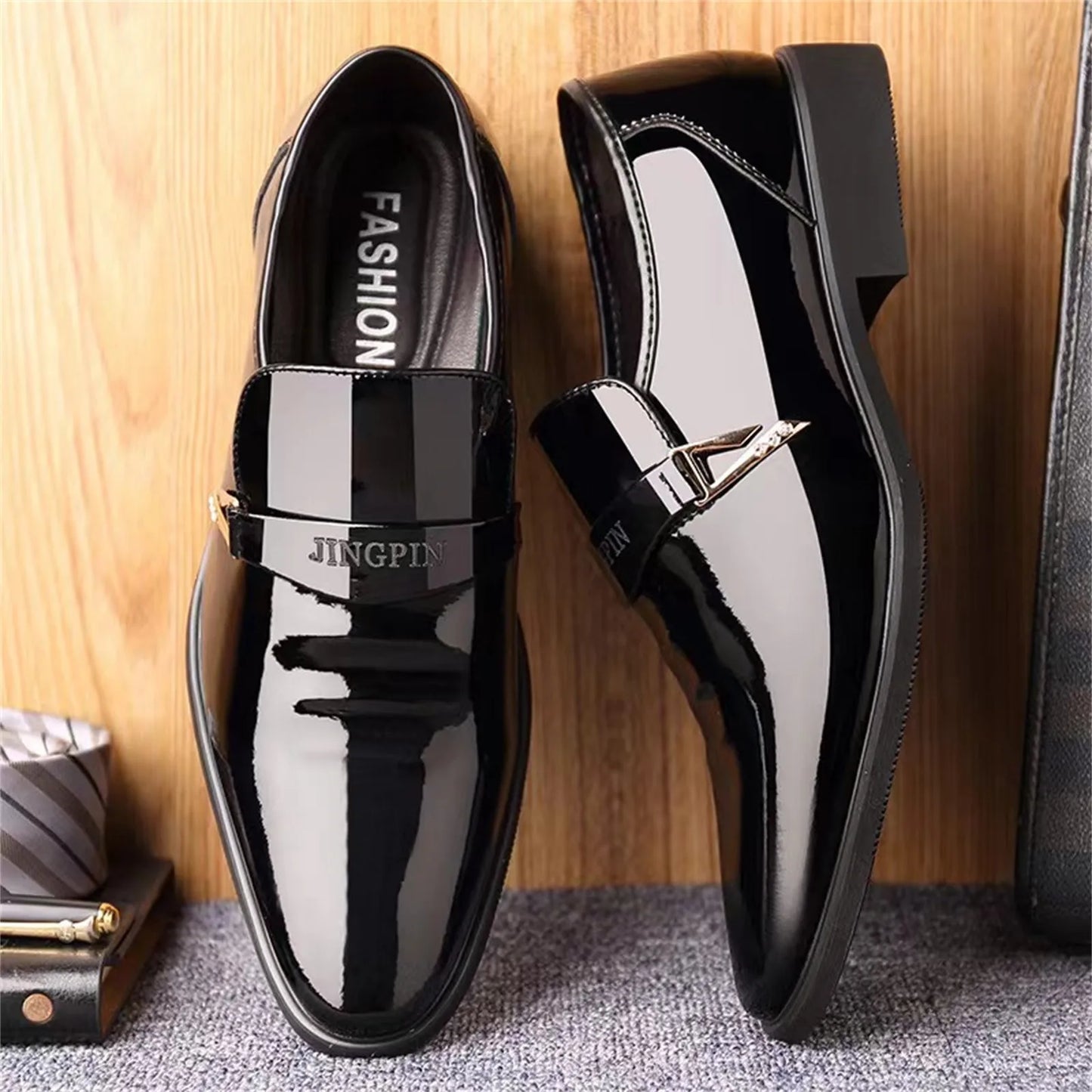 Black Patent Leather Shoes For Men, Casual, Business, Formal, Office Work Shoes.