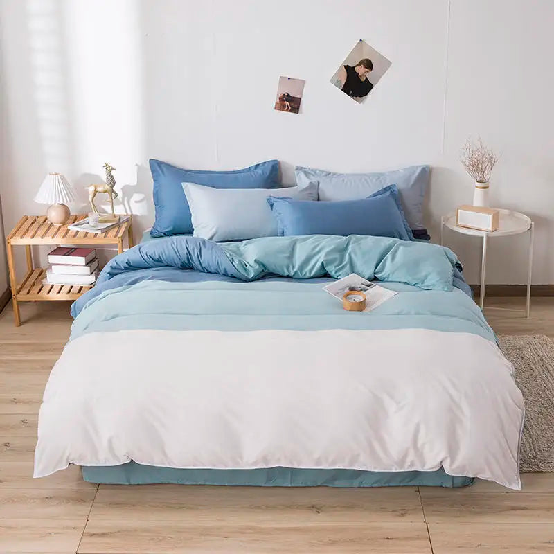 Queen Size Bedding Set, White Color, Black Plaid Microfiber, King Size Bed Linen