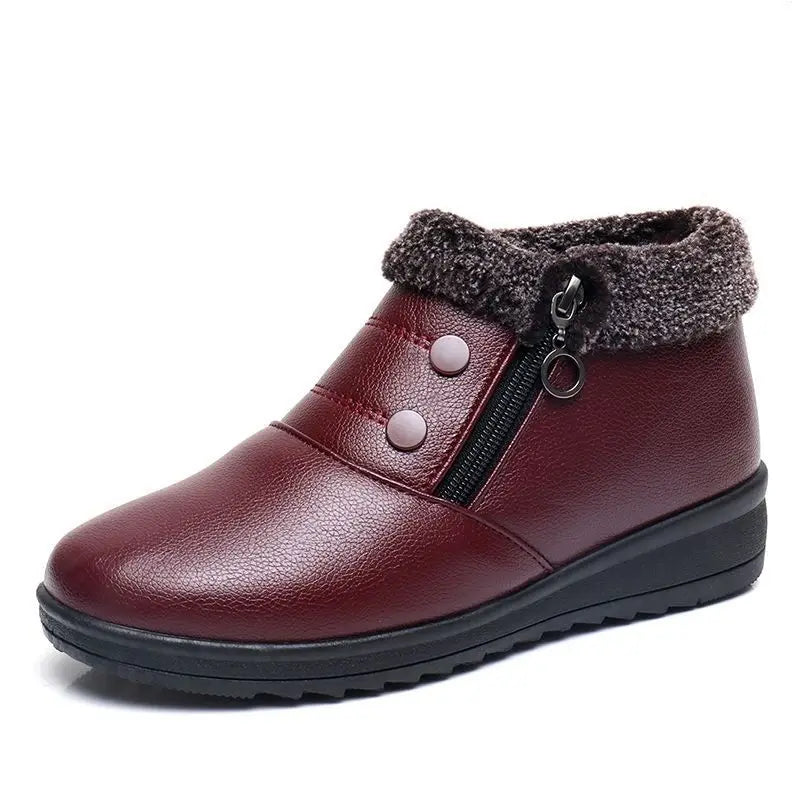 Winter Thickened Slip-On Fleece Lined Cotton Shoes, Warm Anti-Slip Flat Bottom Grandma Shoes Comfortable Rubber Sole.