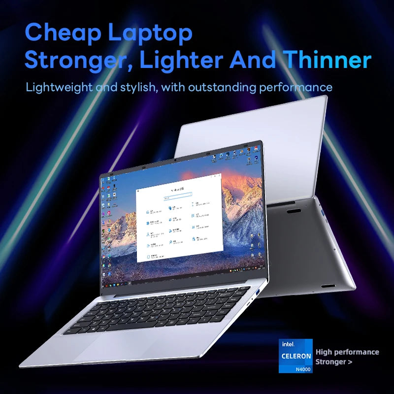 BYONE 14 Inch Low Price Laptop, Intel Celeron N4000 8GB RAM, 256GB, 512GB, SSD HD Screen, Office Learning Portable Laptops.