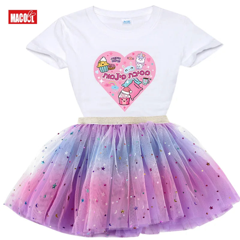 Kawaii Heart Outfit Girls Shirt Tutu Set, Child Outfits.