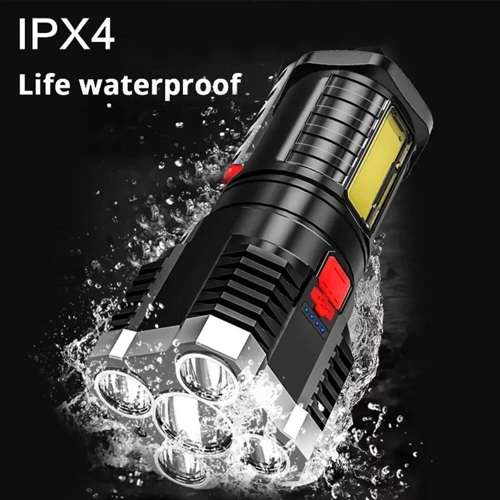Hilo 5LED Flashlight Portable, Powerful COB Side Light 3 Modes USB Rechargeable, Camping Searchlight.