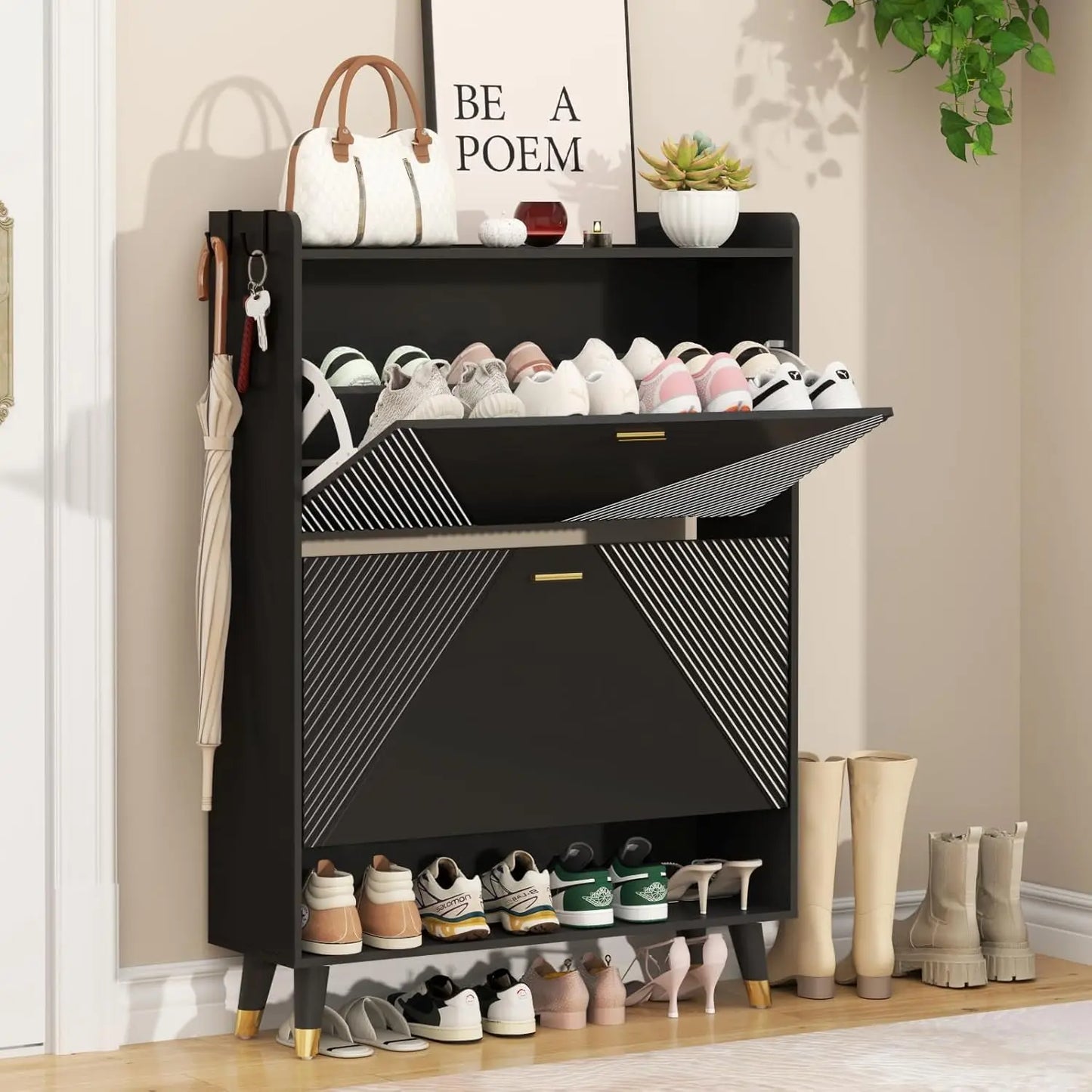 Shoe Cabinet for 24 Pairs, Fits Size 13,  Freestanding Shoe Rack.