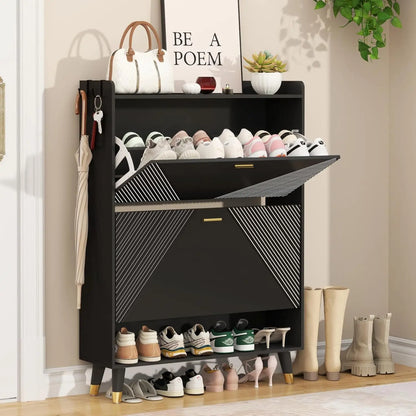 Shoe Cabinet for 24 Pairs, Fits Size 13,  Freestanding Shoe Rack.