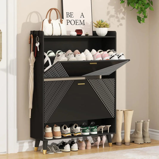 Shoe Cabinet for 24 Pairs, Fits Size 13,  Freestanding Shoe Rack.