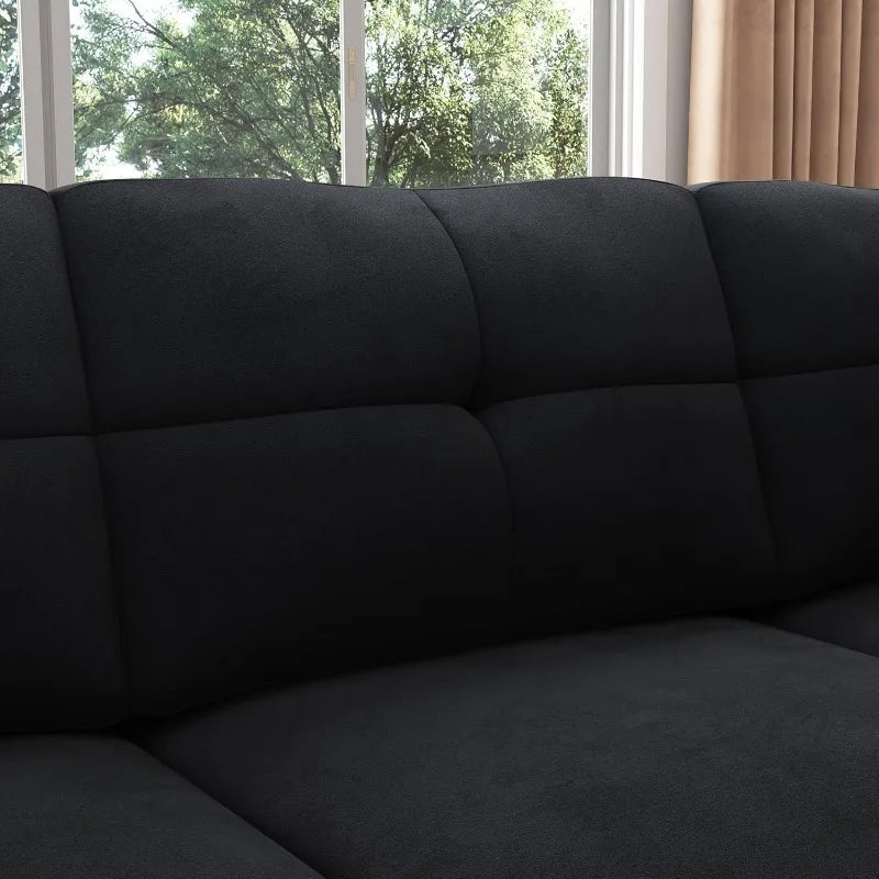 Convertible Sectional Sofa L Shaped Couch for Small Apartment ,Velvet Black.