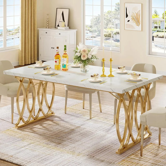 Modern Dining Table, 63" Large Kitchen Table for 4-6 People, Unique Rectangular Dinner Table.